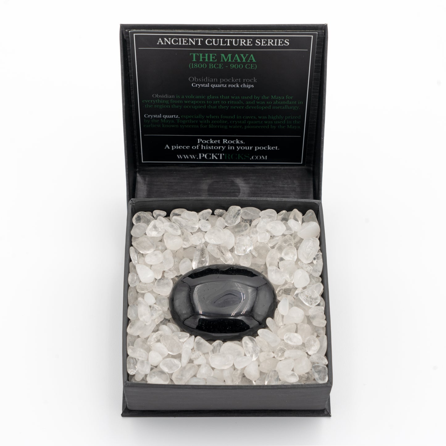 Obsidian pocket rock with quartz rock chips (Ancient Culture Series- The Maya)
