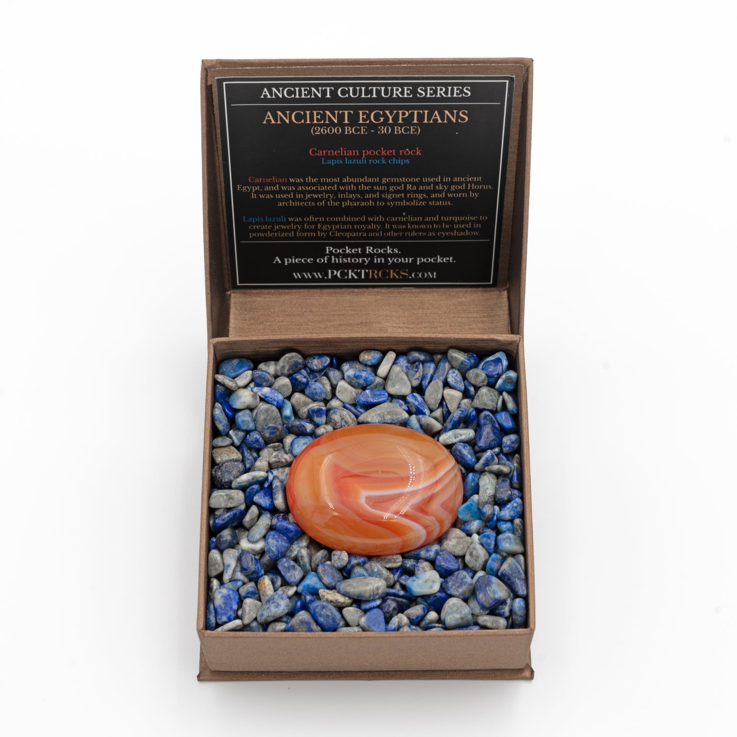 Carnelian pocket rock with lapis lazuli rock chips (Ancient Culture Series- Ancient Egyptians)